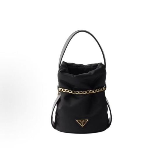 PRADA Re-Nylon triangular metal logo handbag, small size for women, black